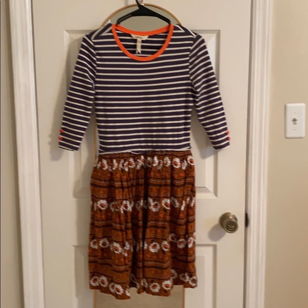 Grey Striped Dress w Rust Floral Skirt